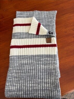 Canada Wool Ribbed Scarf in Gray, Cream & Red Stripe